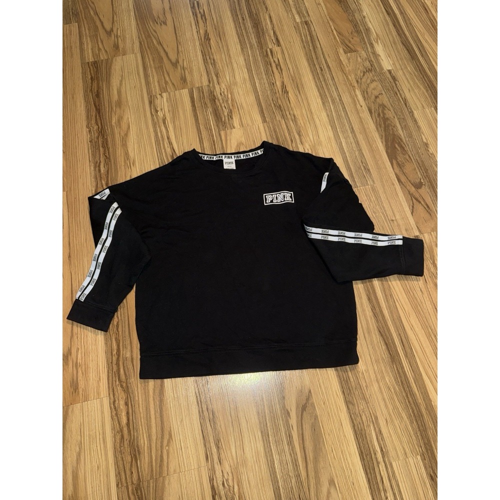 Victoria's Secret PINK Women's Sz M Medium Crewneck Sweatshirt Black White